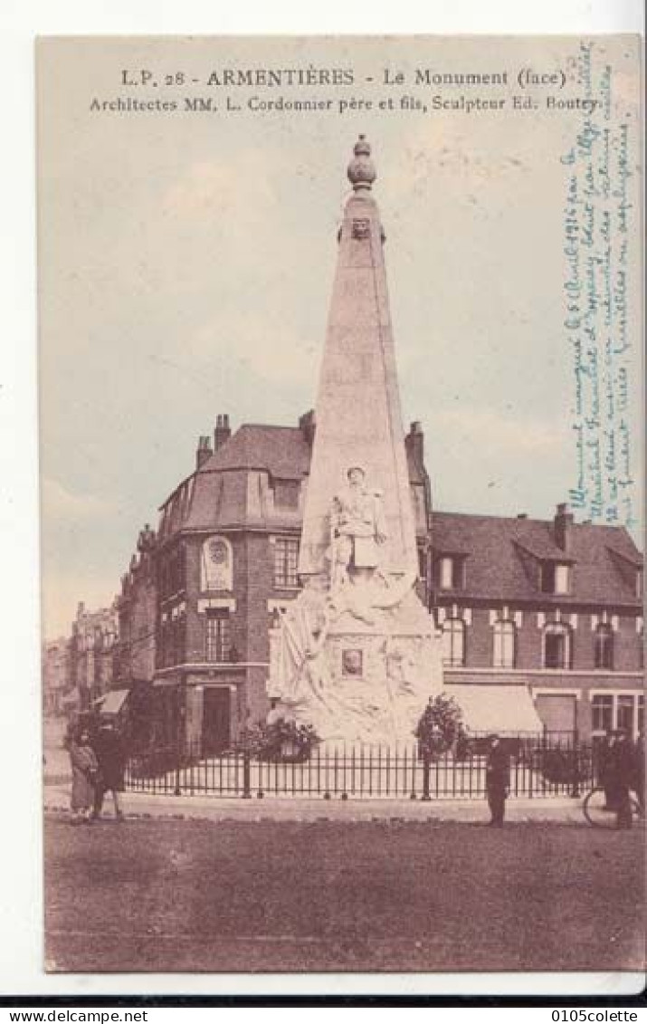 Carte France 59 - Armentières  - Le Monument : PRIX FIXE - ( Cd071) - Armentieres