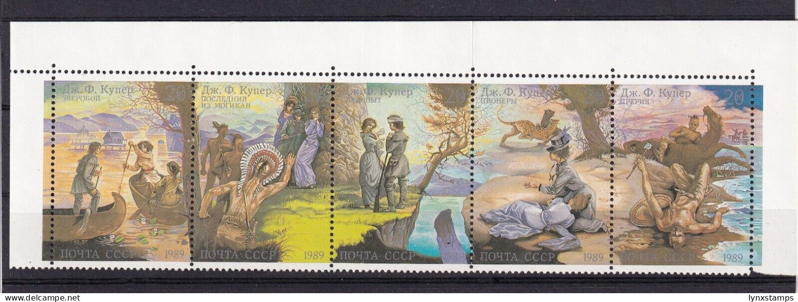 SA05 Russia USSR 1989 200th Anniv Birth Of James Fenimore Cooper Strip Mint - Neufs