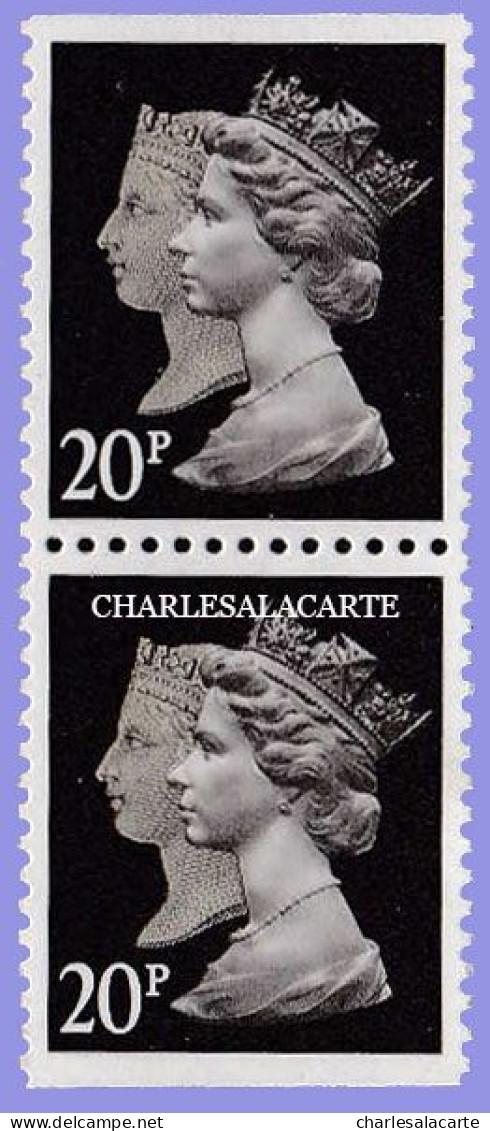 GREAT BRITAIN 1990 MACHIN 1d. BLACK ANNIV. 20p. BLACK  WALSALL LITHO  IMPERF. TOP + BASE PAIR S.G. 1476  U.M. / N.S.C. - Machin-Ausgaben