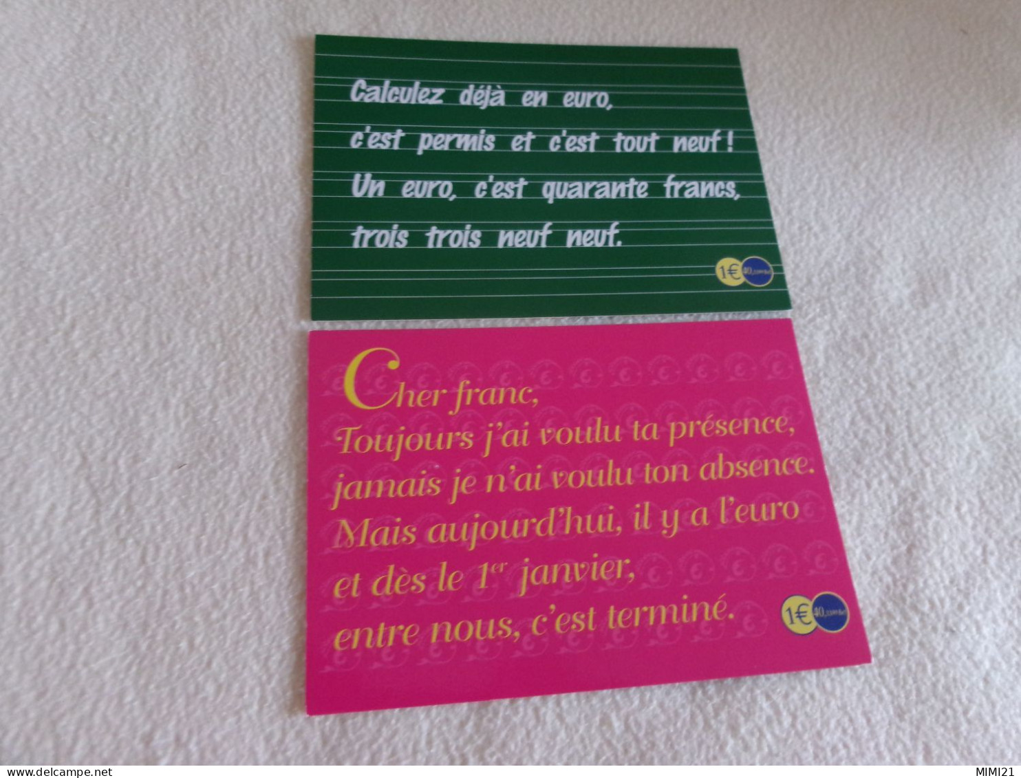 LOT DE DEUX CARTES  "PASSAGE DU FRANC A L'EURO" ... - Events