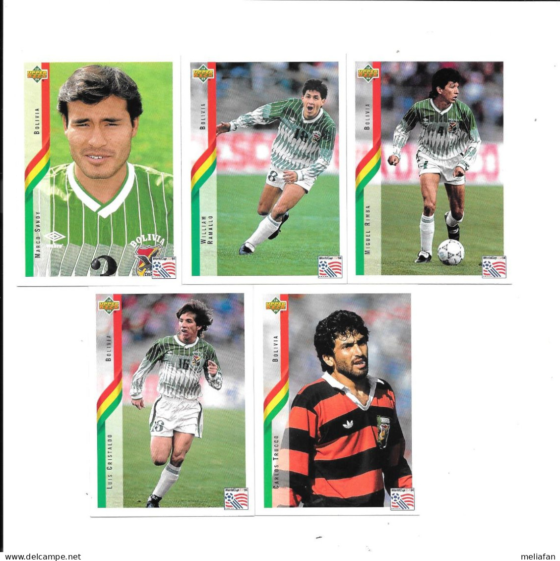 EH32 - CARTES UPPER DECK USA 94 - BOLIVIA - MIGUEL RIMBA - WILLIAM RAMALLO - MARCO SANDY  - LUIS CRISTALDO - TRUCCO - Trading-Karten