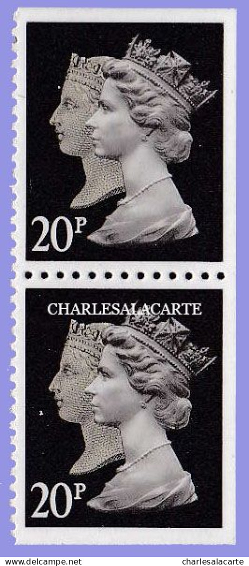 GREAT BRITAIN 1990 MACHIN 1d. BLACK ANNIV. 20p. BLACK  WALSALL  IMPERF. TOP + BASE + RIGHT PAIR S.G. 1476  U.M. / N.S.C. - Machins