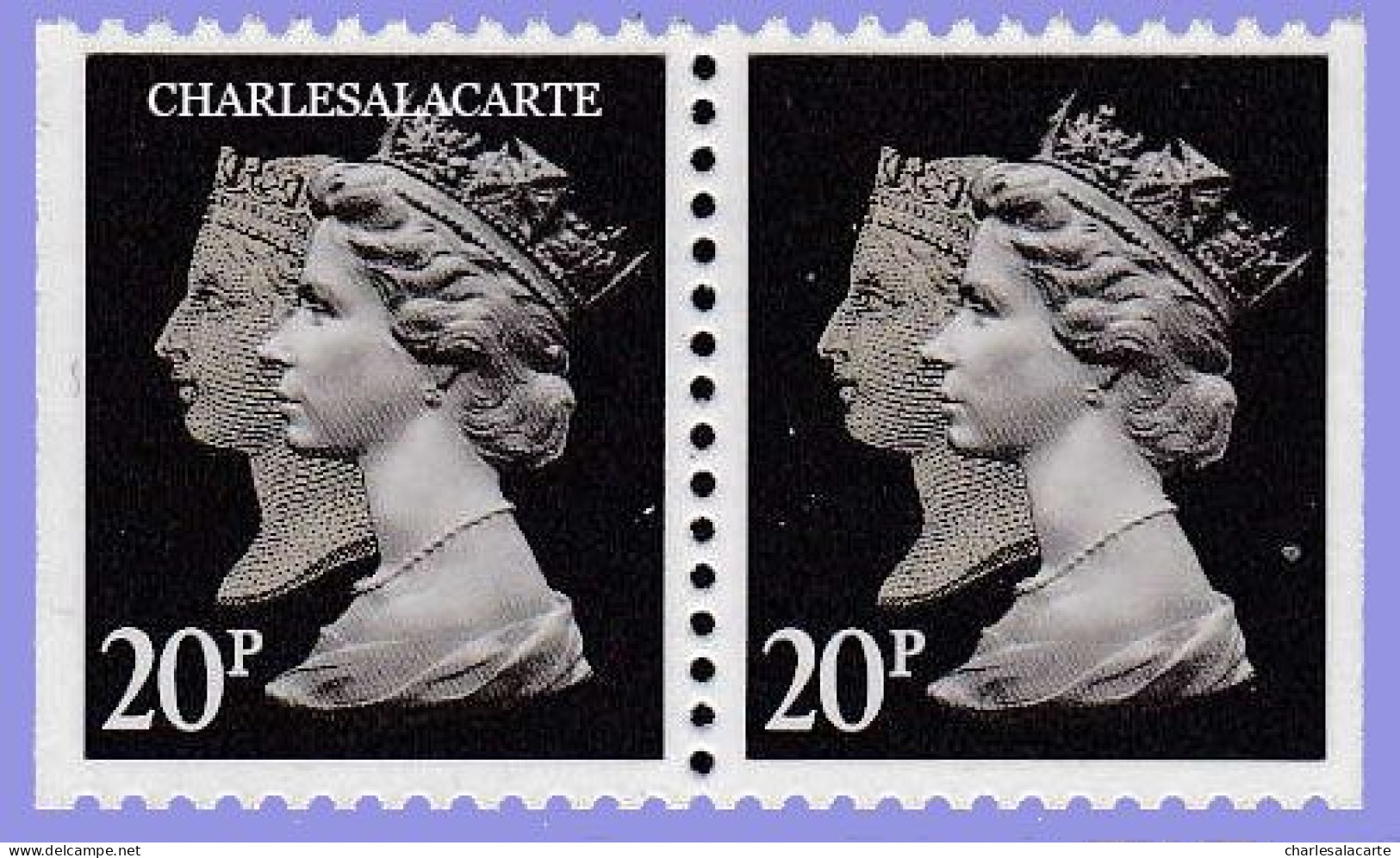 GREAT BRITAIN 1990 MACHIN 1d. BLACK ANNIV. 20p. BLACK  WALSALL  IMPERF. LEFT + RIGHT PAIR S.G. 1476  U.M. / N.S.C. - Machin-Ausgaben