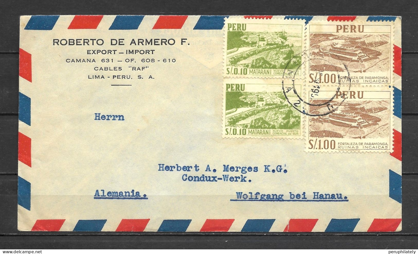 Peru Cover , Archaeology , Port , Sent To Germany - Peru