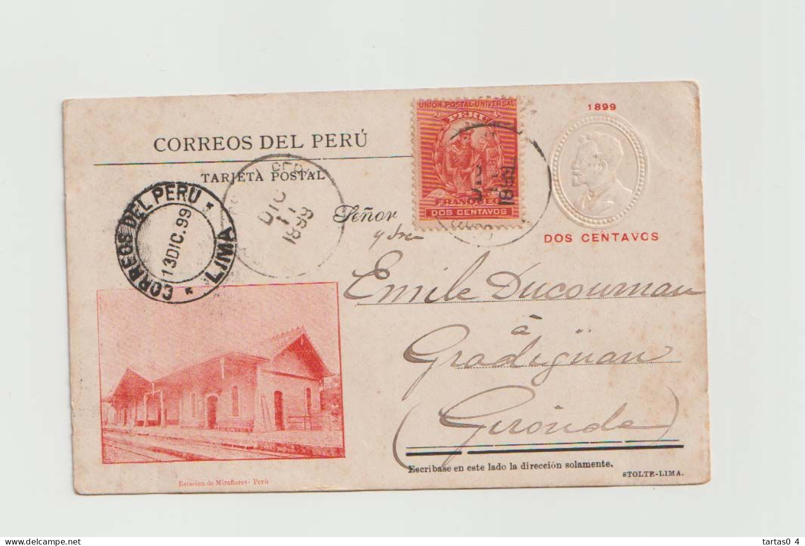 PEROU- Entier 2 Centavos + 2 Centavos De 1899 Avec Estacion ( Gare ) De Miraflores état Correct Voir Scan - Peru