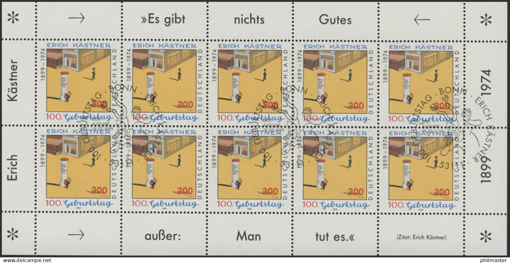 2035 Erich Kästner - 10er-Bogen ESSt - 1991-2000