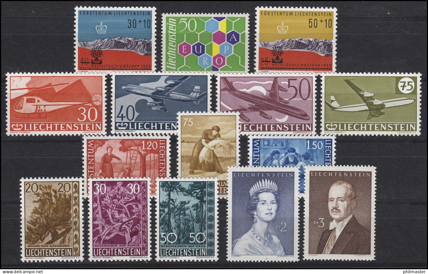 389-403 Liechtenstein Jahrgang 1960 Komplett, Postfrisch - Ungebraucht