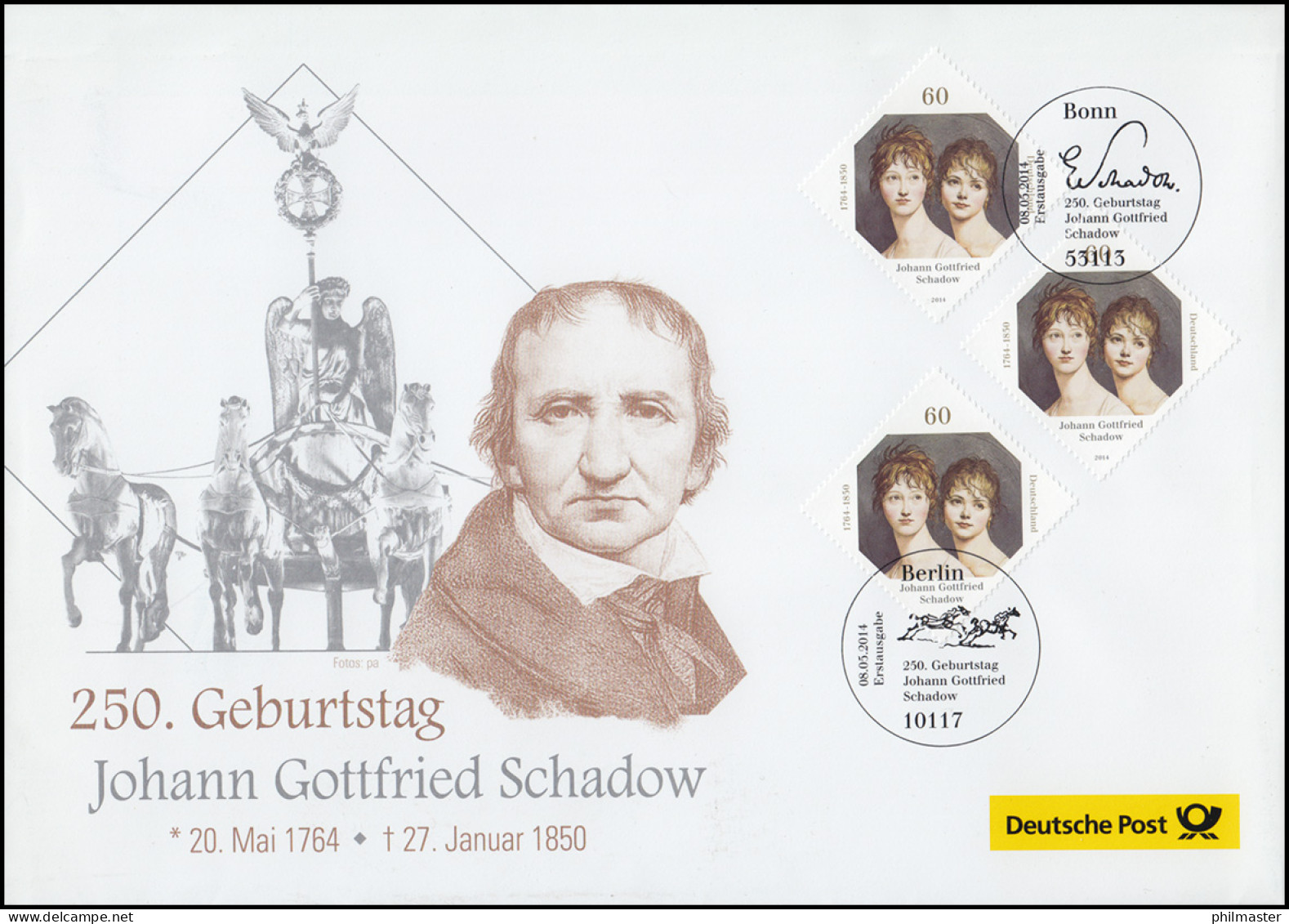 3079 Johann Gottfried Schadow, Schmuck-FDC ESSt Bonn Und Berlin, Mit Klappkarte - Lettres & Documents