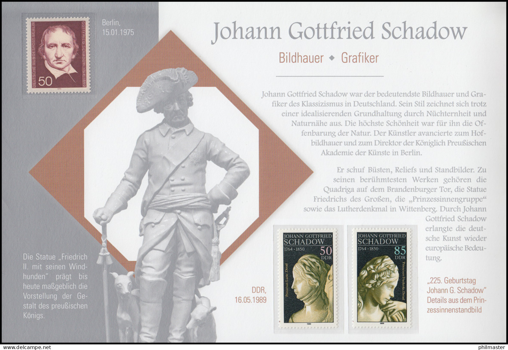 3079 Johann Gottfried Schadow, Schmuck-FDC ESSt Bonn Und Berlin, Mit Klappkarte - Briefe U. Dokumente