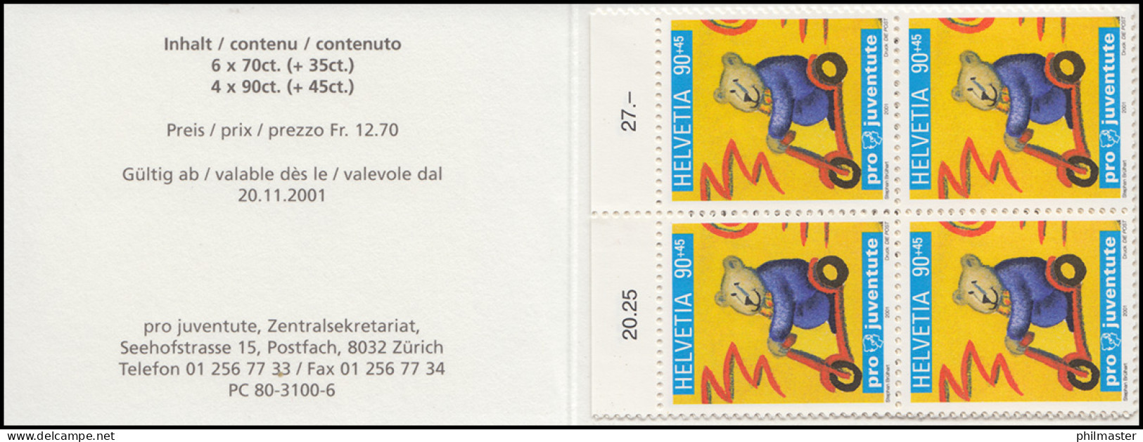 Schweiz Markenheftchen 0-124, Pro Juventute Tiergeschichten 2001, ** - Booklets