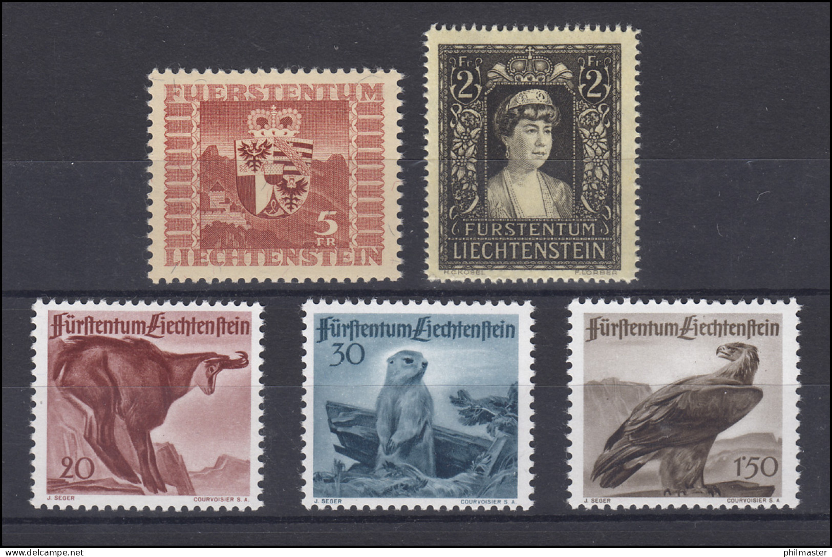 252-256 Liechtenstein-Jahrgang 1947 Komplett, Postfrisch ** - Neufs