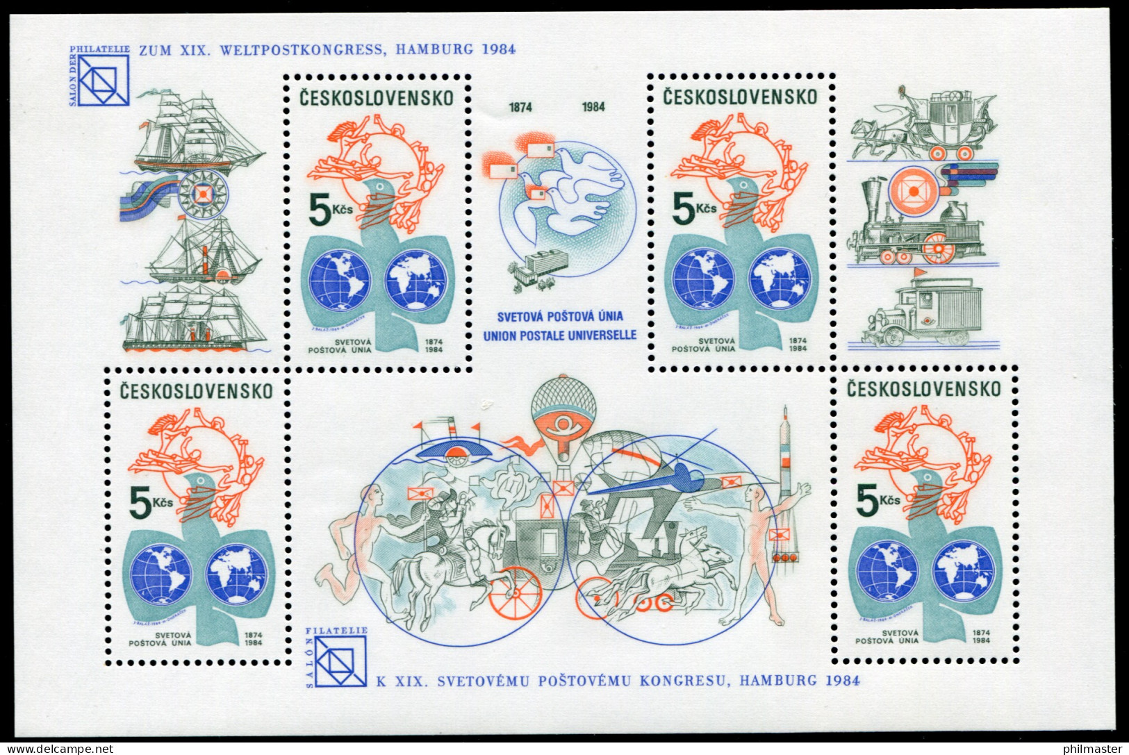 Tschechoslowakei Block 59 Weltpostverein UPU 1984 - Mit Aufdruck, ** / MNH - U.P.U.