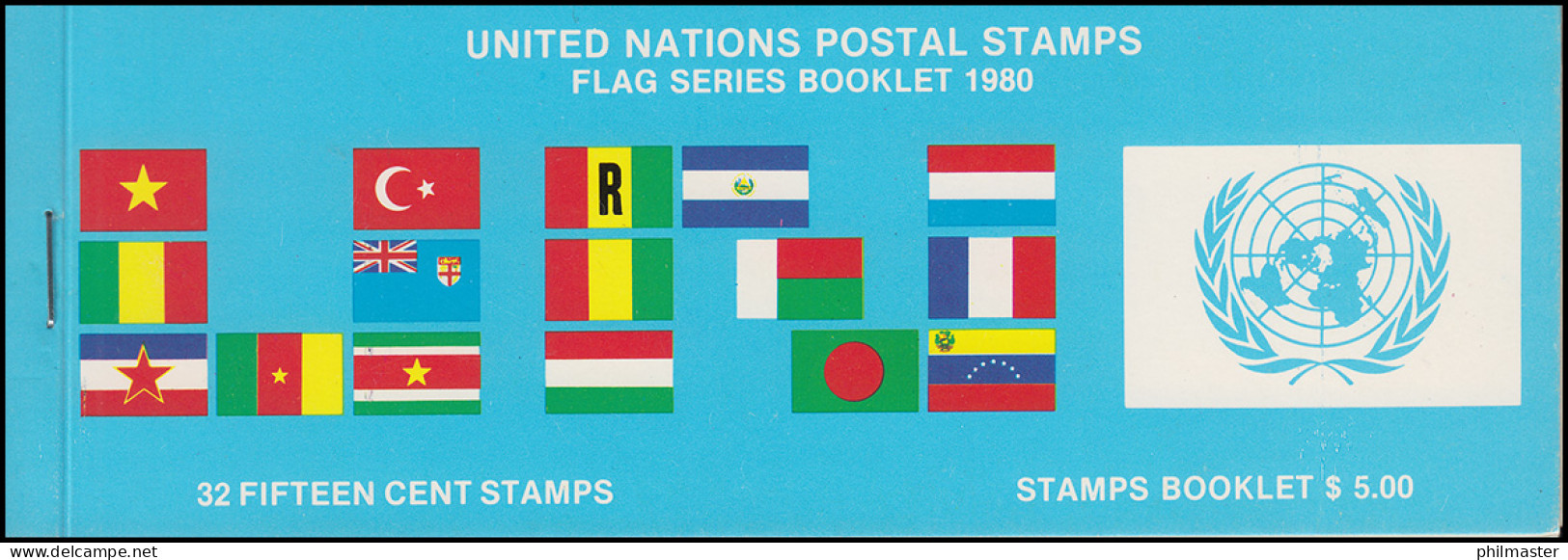 UNO New York AIDIP-Edition Flaggen-Markenheftchen 1980 (blau) **  - Markenheftchen
