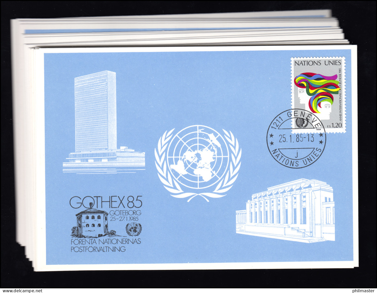 UNO Genf Blaue Karten Jahrgang 1985, Set Nummer 141-159 Komplett - Sonstige & Ohne Zuordnung