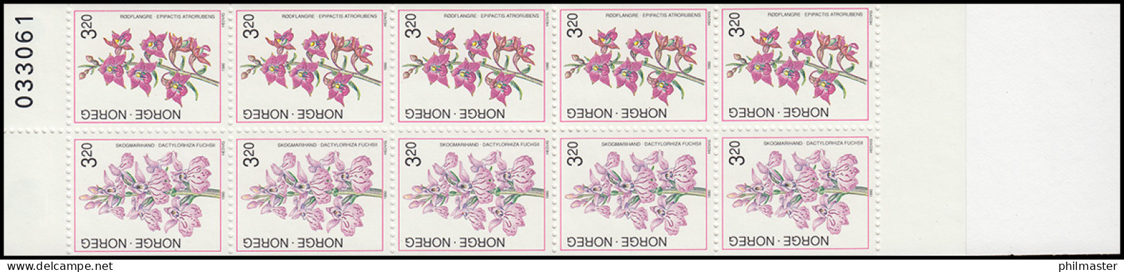 Norwegen Markenheftchen 15 Blumen: Orchideen 1990, ** Postfrisch - Libretti