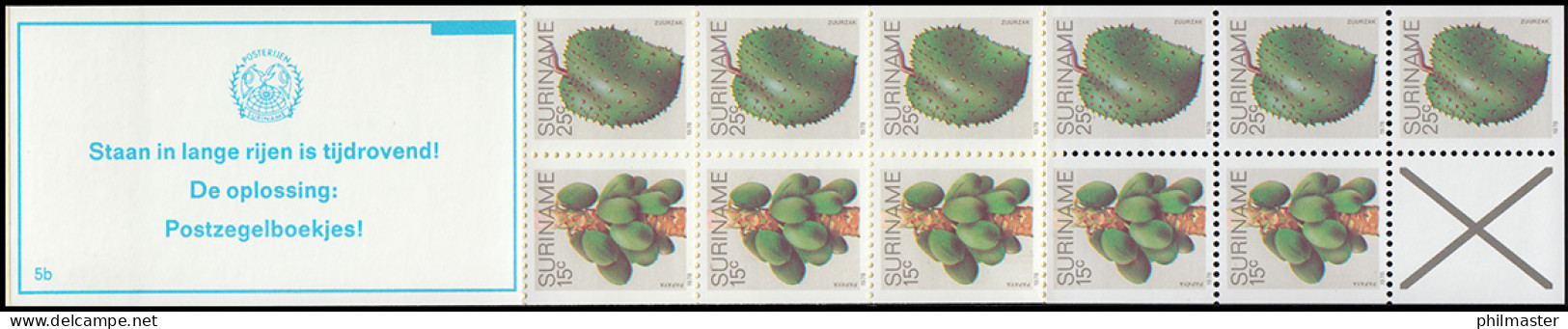 Surinam Markenheftchen 7 Obst Fruit 15 Und 25 Ct., PB 5b Staan ... 1979 - Surinam