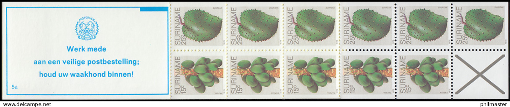 Surinam Markenheftchen 7 Obst Fruit 15 Und 25 Ct., PB 5a Werk ... 1979 - Surinam