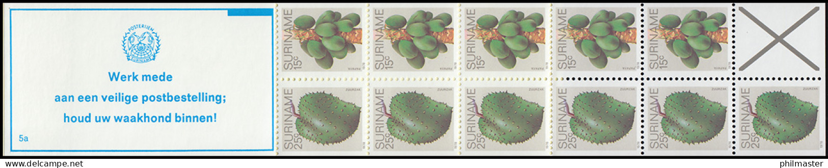Surinam Markenheftchen 8 Obst Fruit 25 Und 15 Ct., PB 5a Werk ... 1979 - Surinam