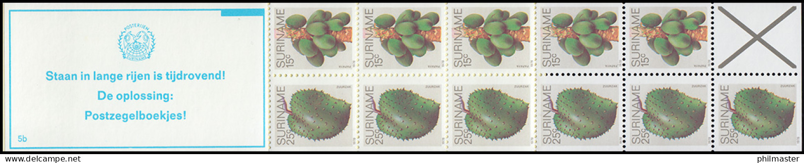 Surinam Markenheftchen 8 Obst Fruit 25 Und 15 Ct., PB 5b Staan ... 1979 - Surinam