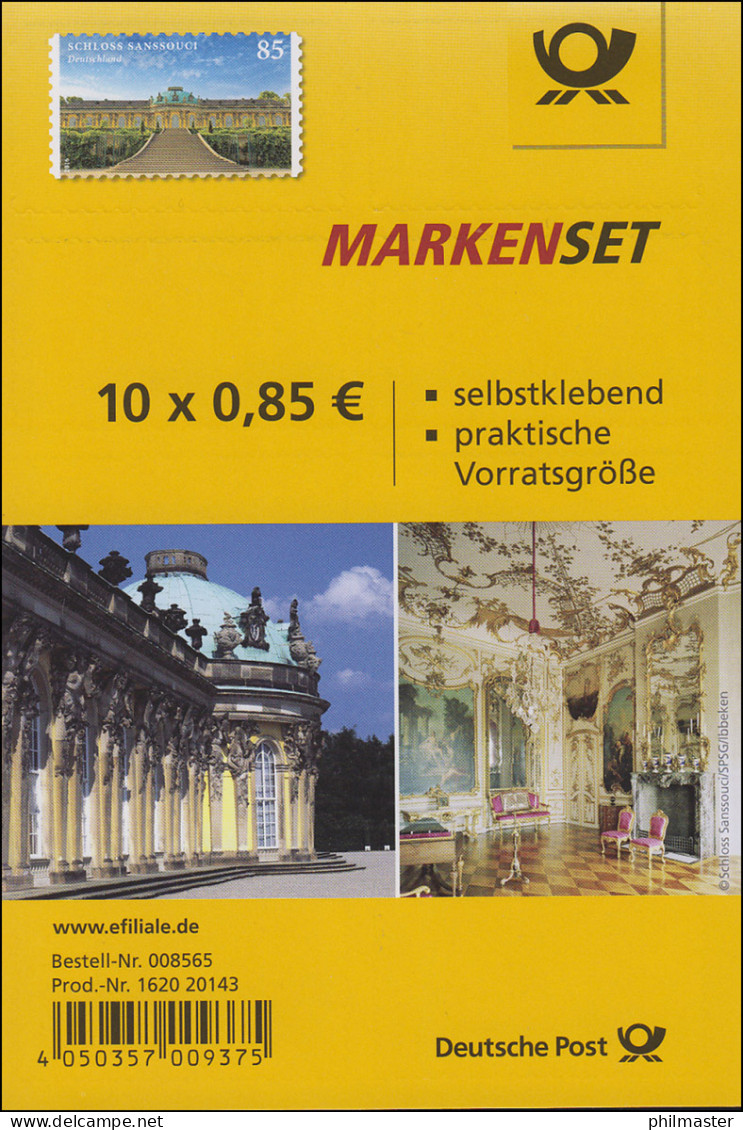 FB 56 Schloss Sanssouci, Folienblatt Mit 10x3231, EV-O Bonn 7.4.2016 - 2011-2020