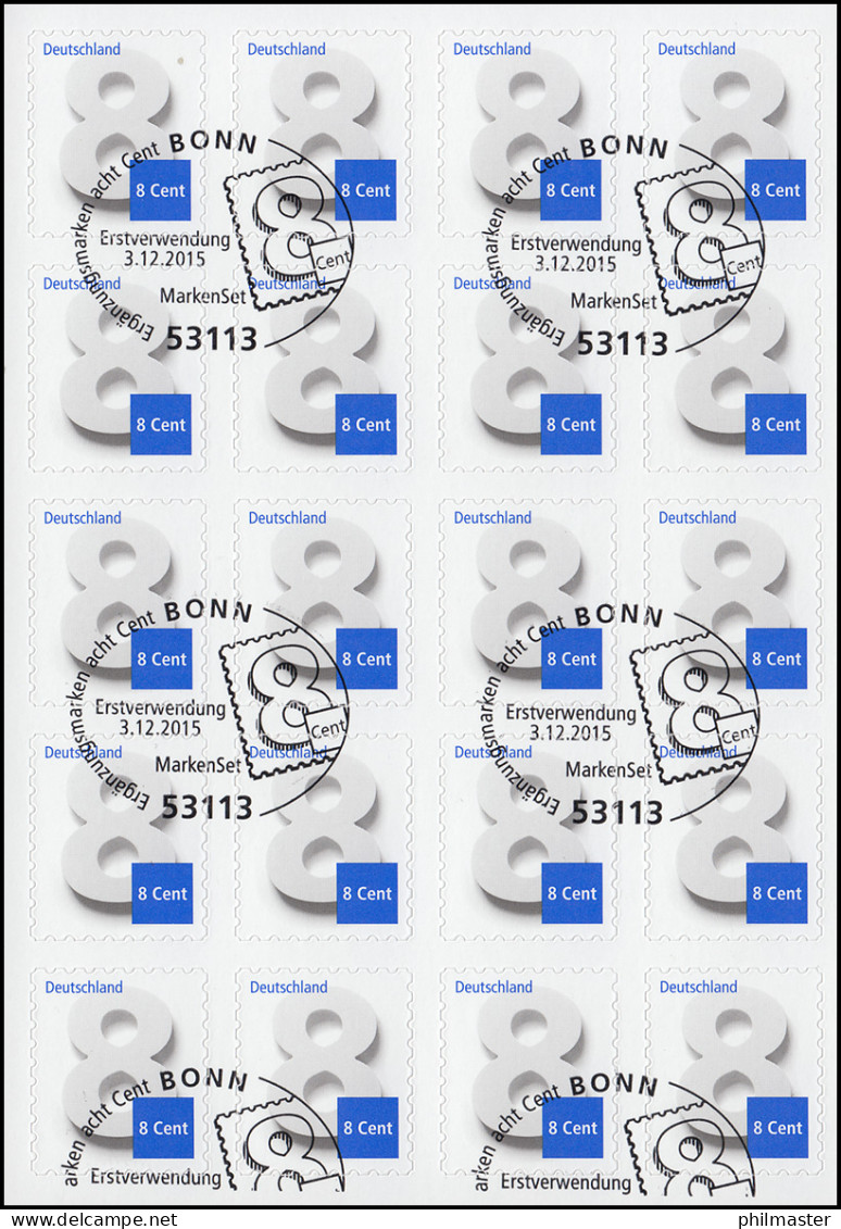 FB 51 Ergänzungswert 8 Cent, Folienblatt Mit 10x 3196, EV-O Bonn 3.12.15 - 2011-2020