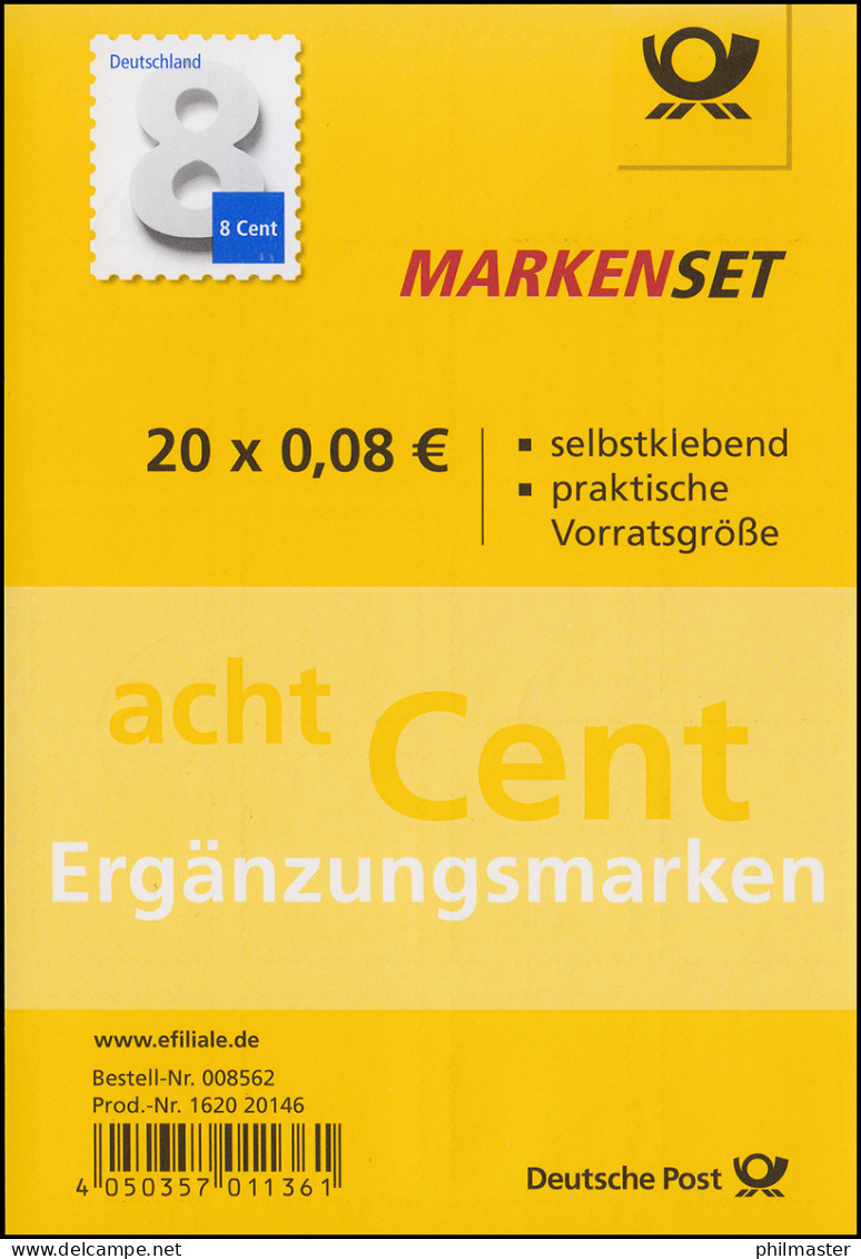 FB 51 Ergänzungswert 8 Cent, Folienblatt Mit 10x 3196, EV-O Bonn 3.12.15 - 2011-2020