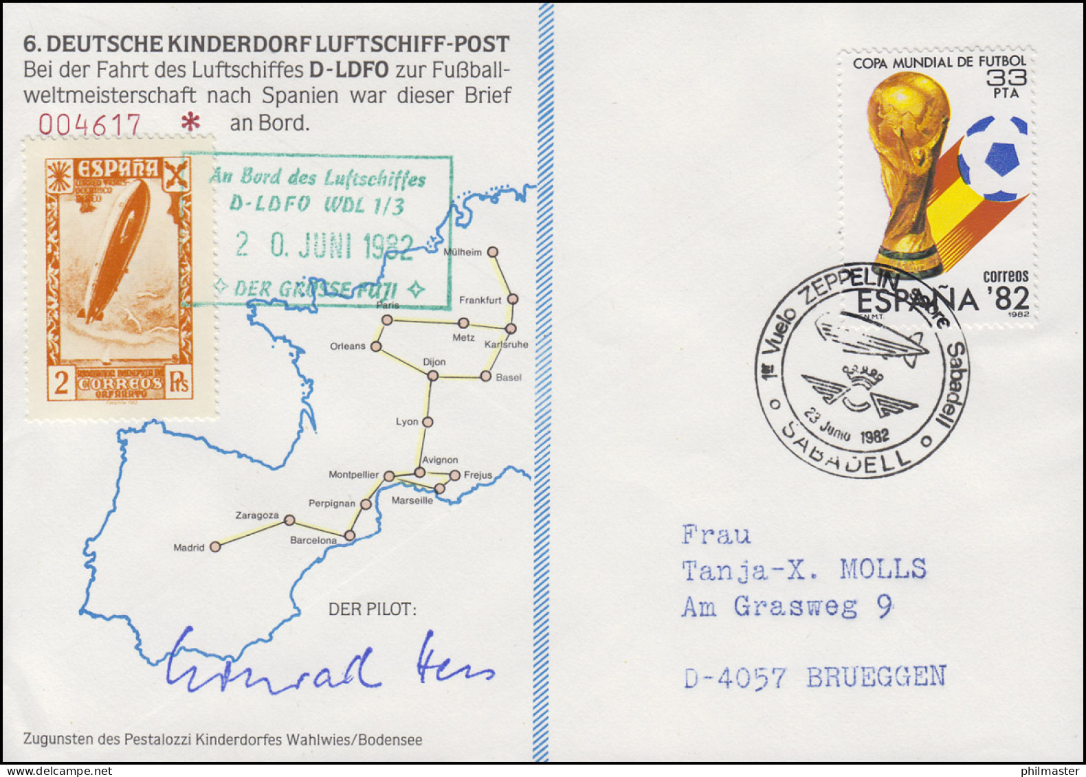 Luftschiffspost DKL 6 D-LDFO Fußball-WM Spanien SSt SABADELL Zeppelin 23.6.1982 - Zeppelin