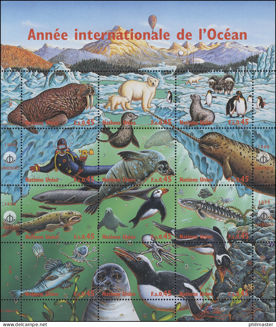 UNO Genf 334-345 Jahr Des Ozeans: Fauna Der Polarmeere 1998, ZD-Bogen ** - Autres & Non Classés