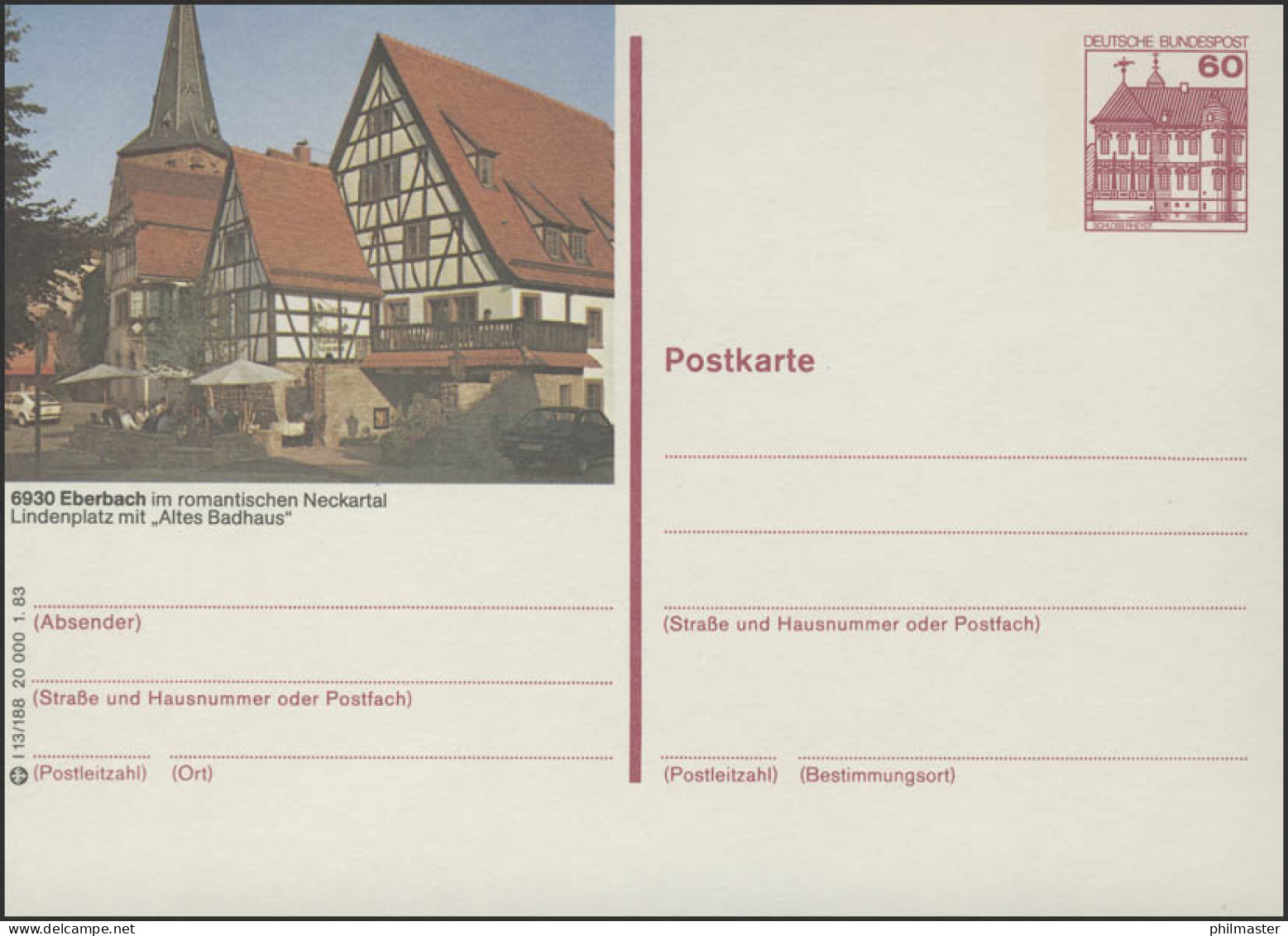 P138-l13/188 6930 Eberbach/Baden, Altes Badhaus ** - Cartes Postales Illustrées - Neuves