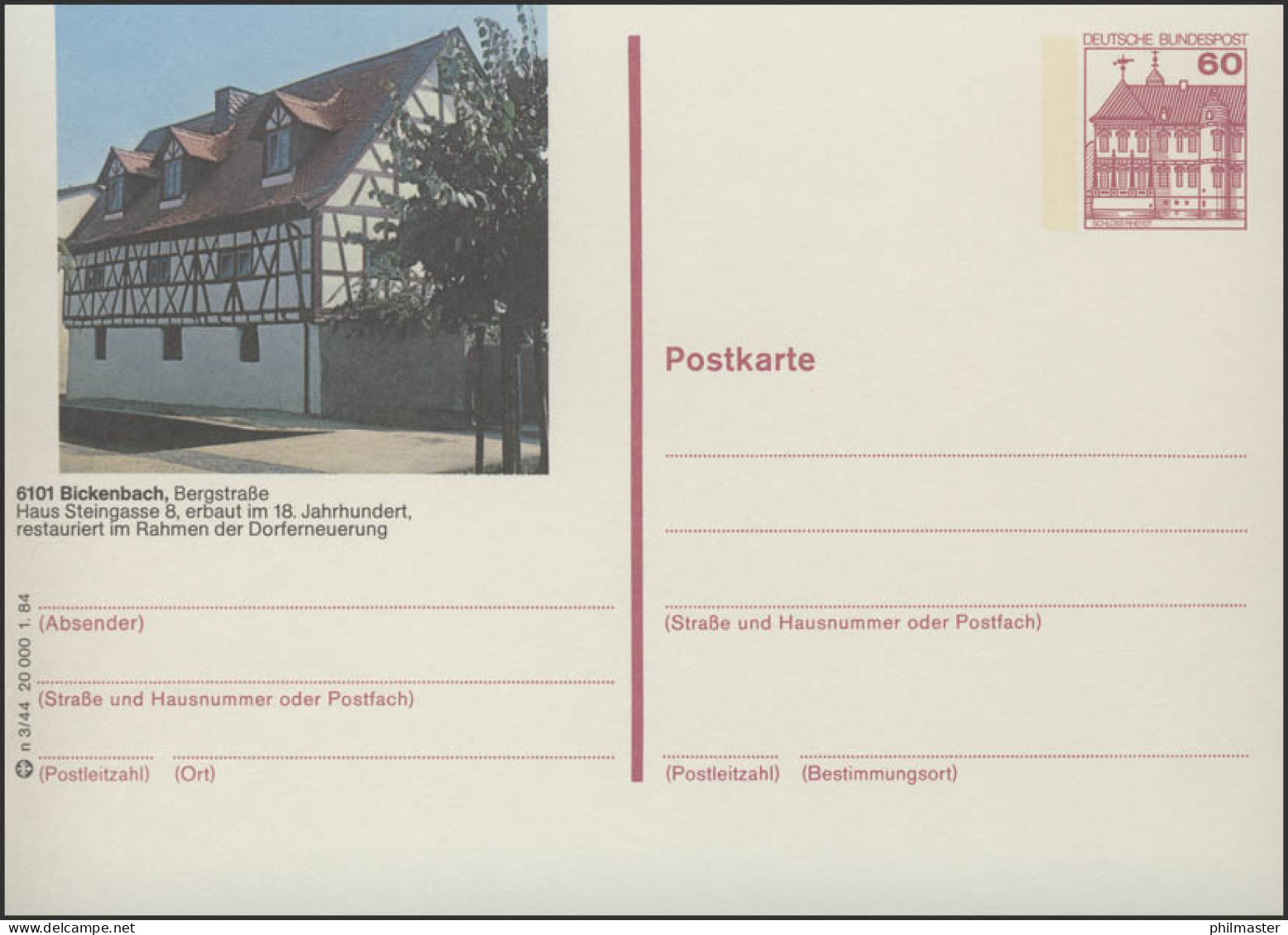 P138-n3/044 6101 Bickenbach/Bergstraße, Fachwerkhaus ** - Postales Ilustrados - Nuevos