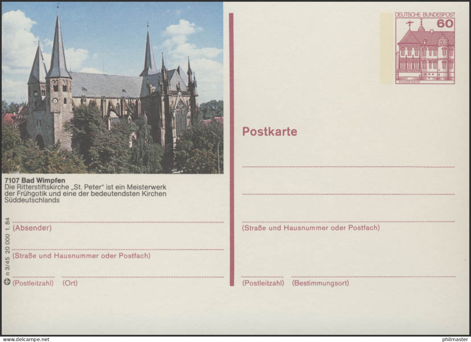 P138-n3/045 7107 Bad Wimpfen, Ritterstiftskirche ** - Illustrated Postcards - Mint