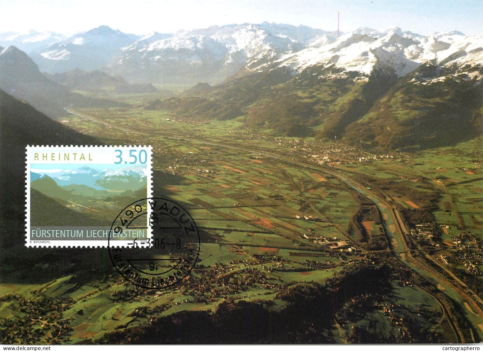 Postcard Liechtenstein Von Oben 4 Dauermarken Rheintal - Liechtenstein