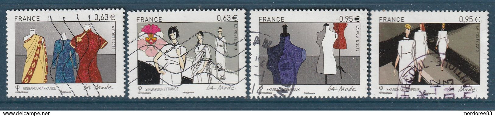 FRANCE 2013 SERIE 4 TIMBRES EMISSION COMMUNE FRANCE SINGAPOUR LA MODE OBLITERE YT 4824 A 4827 - Oblitérés