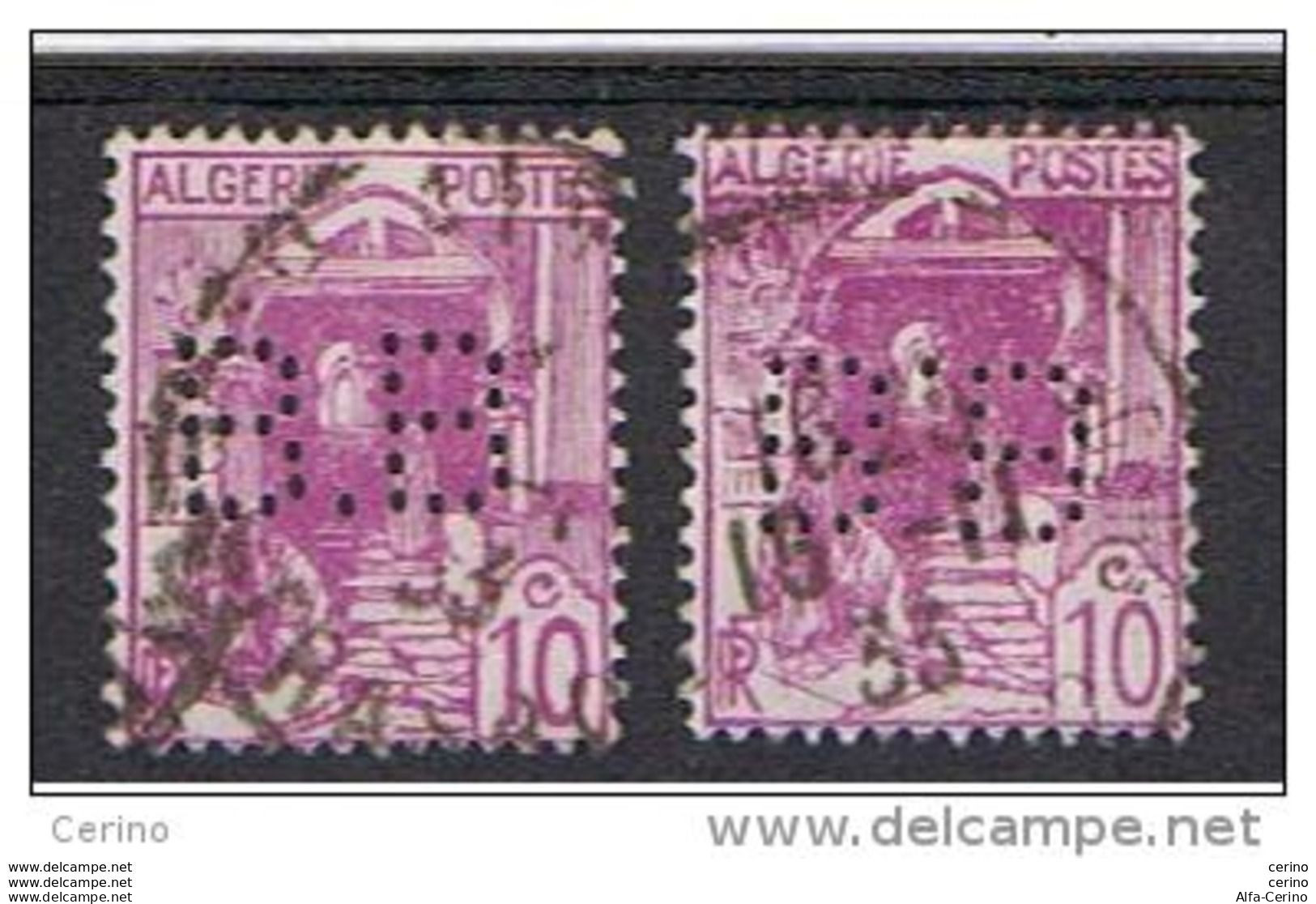 ALGERIA - VARIETA':  1926  VEDUTA  -  10 C. LILLA  US. -  PERFIN  -  RIPETUTO  2  VOLTE  -  YV/TELL. 38 - Oblitérés