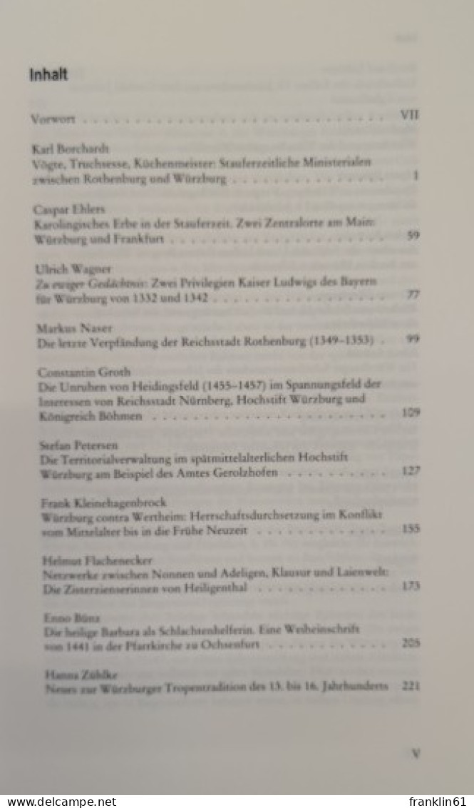 Herbipolis. Studien Zu Stadt Und Hochstift Würzburg In Spätmittelalter Und Früher Neuzeit. - 4. 1789-1914