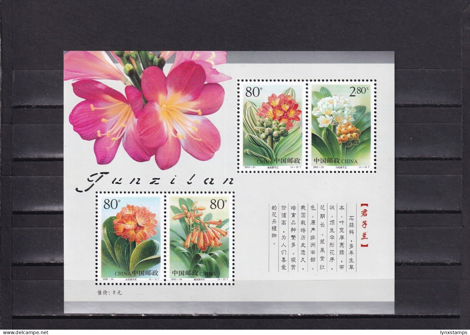 SA05 China 2000 Flowers Minisheet Mint - Unused Stamps