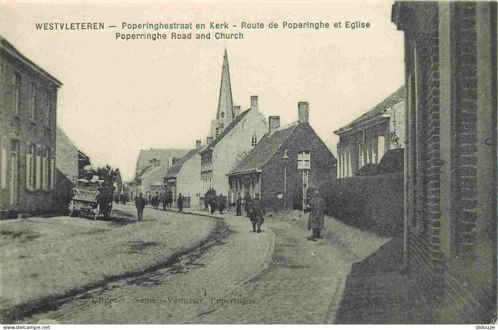 Pays - Belgique - Vleteren - Westvleteren - Poperinghestraat En Kerk - Route De Poperinghe Et Eglise - Animée - CPA - Vo - Vleteren