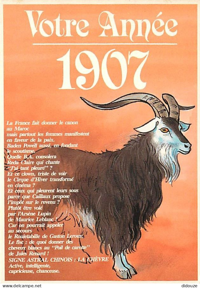 Astrologie - Votre Année - 1907 - Signe Astral Chinois : La Chèvre - CPM - Carte Neuve - Voir Scans Recto-Verso - Astrologia