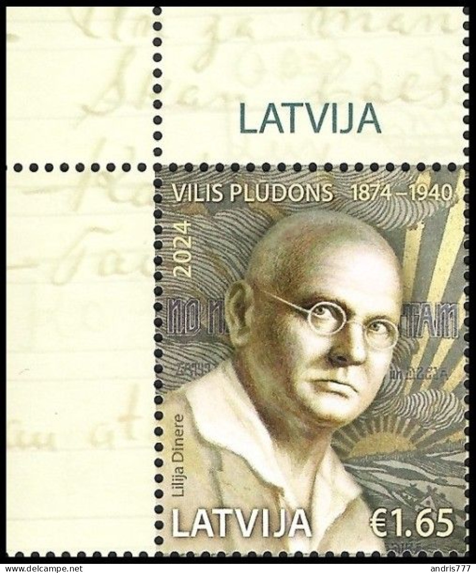 Latvia Lettland Lettonie 2024 (04) Vilis Pludons - 150 - Latvian Romantic Poet And Writer (corner Stamp) - Lettonie