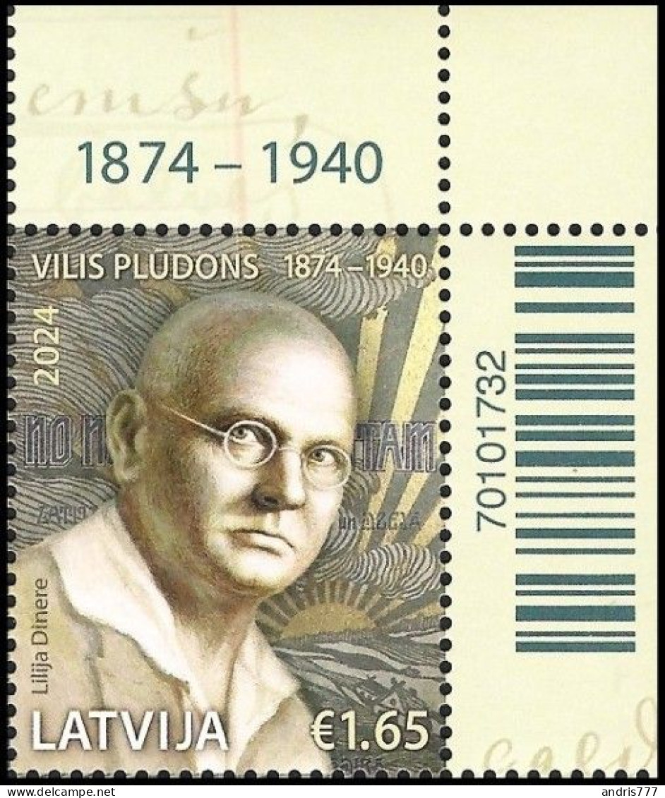 Latvia Lettland Lettonie 2024 (04) Vilis Pludons - 150 - Latvian Romantic Poet And Writer (corner Stamp) - Lettonie