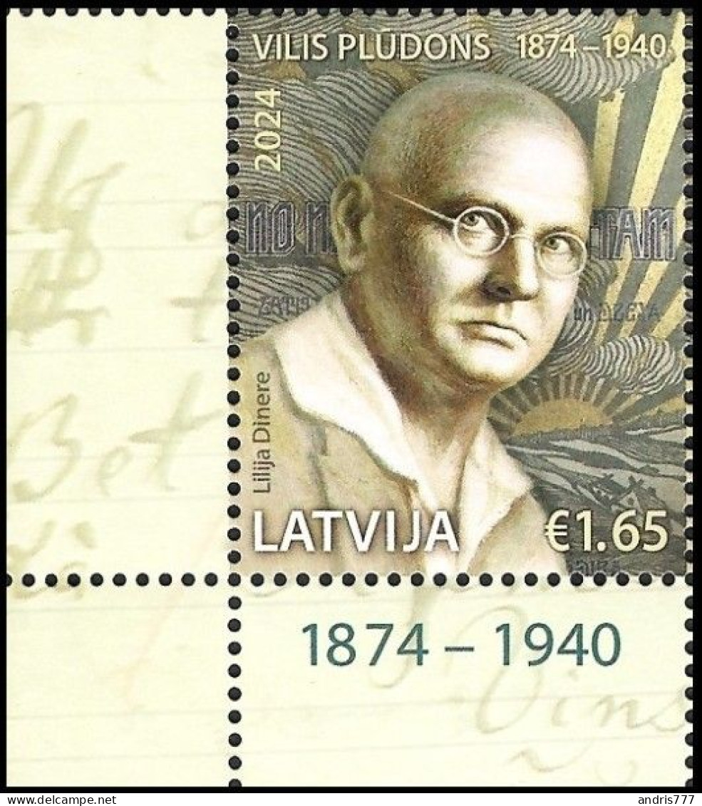 Latvia Lettland Lettonie 2024 (04) Vilis Pludons - 150 - Latvian Romantic Poet And Writer (corner Stamp) - Letonia