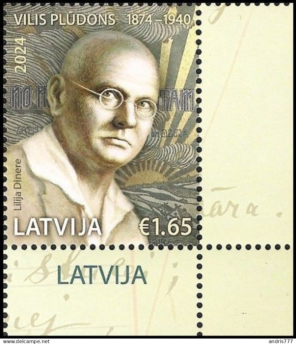 Latvia Lettland Lettonie 2024 (04) Vilis Pludons - 150 - Latvian Romantic Poet And Writer (corner Stamp) - Letonia