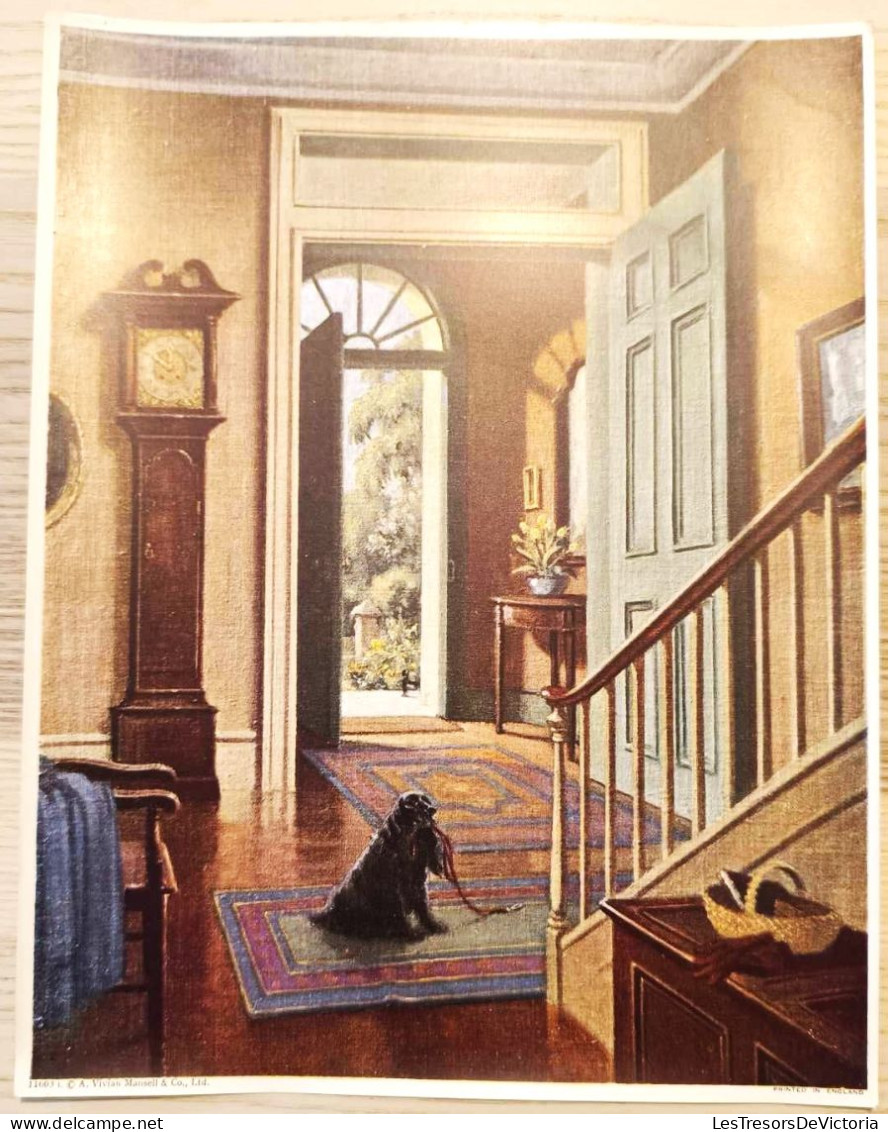 Reproduction De Tableau Signé  Sur Papier Cartonné  - Dim:18/24cm - Chien Dans Une Entrée De Maison - Autres & Non Classés