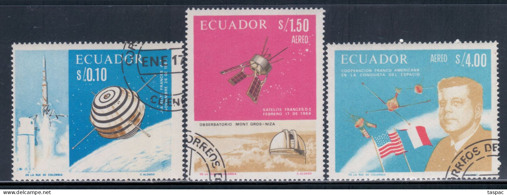 Ecuador 1966 Mi# 1283-1285 Used - French-American Cooperation In Space - América Del Sur