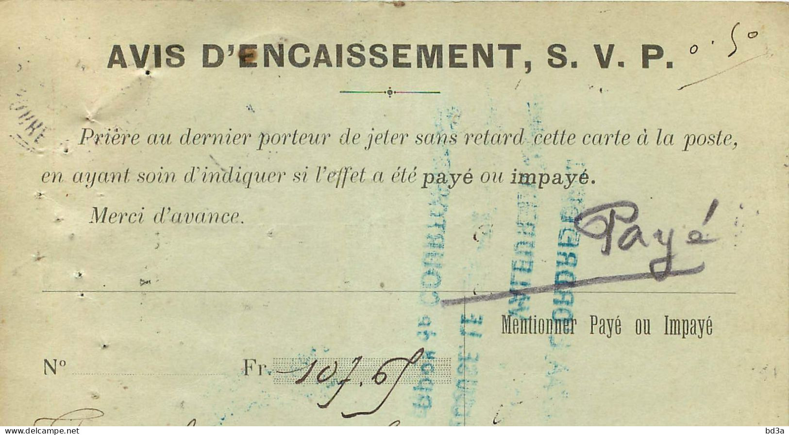 ENTIERS POSTAUX - N° 129 CPI -  RABASTENS DE BIGORRE  - 1908 - BANQUE PRIVEE  SAINT ETIENNE - AVIS D'ENCAISSEMENT - Overprinter Postcards (before 1995)