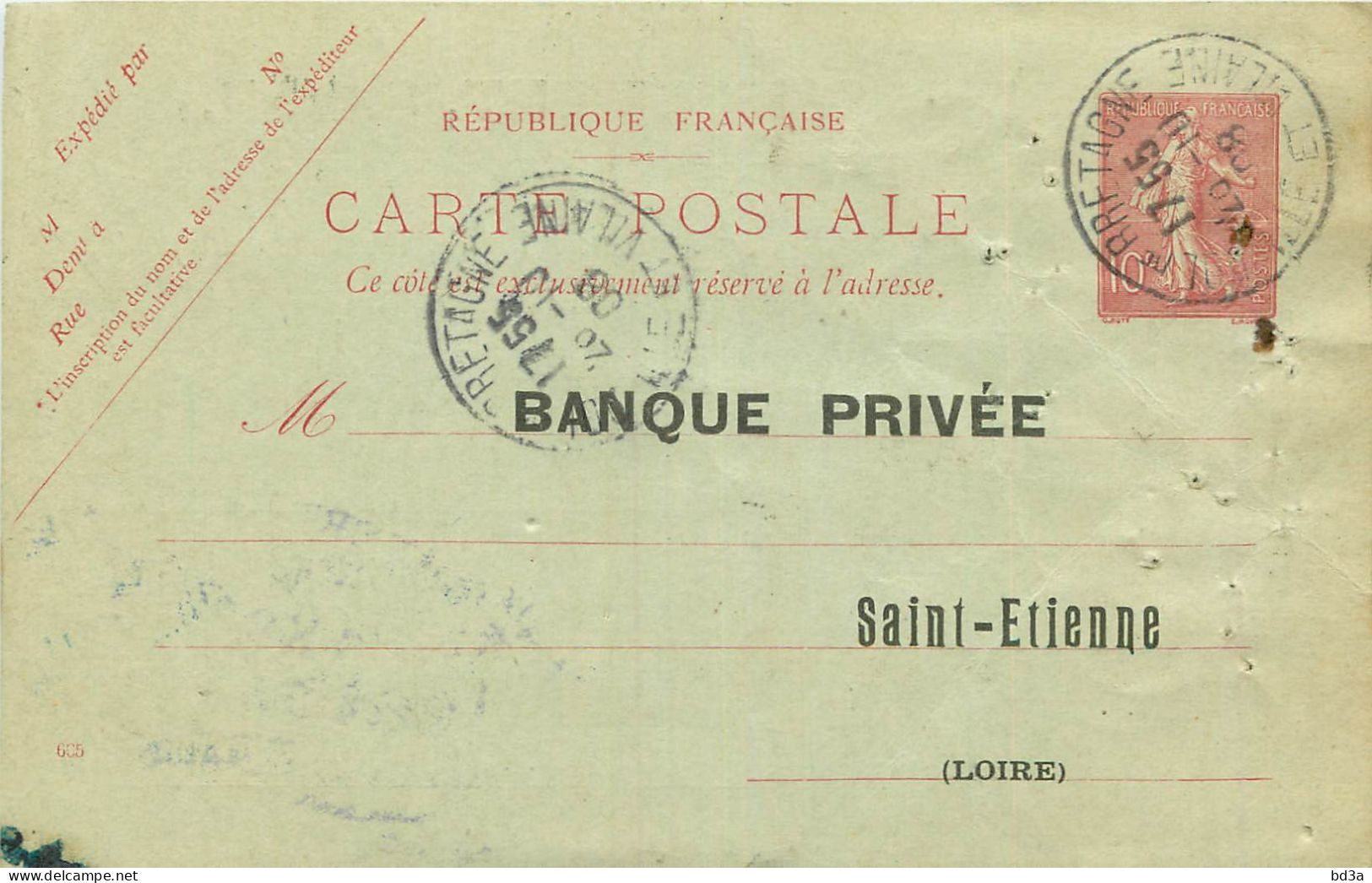 ENTIERS POSTAUX - N° 129 CPI - DOL DE BRETAGNE - 1908 - BANQUE PRIVEE  SAINT ETIENNE - AVIS D'ENCAISSEMENT  - AK Mit Aufdruck (vor 1995)