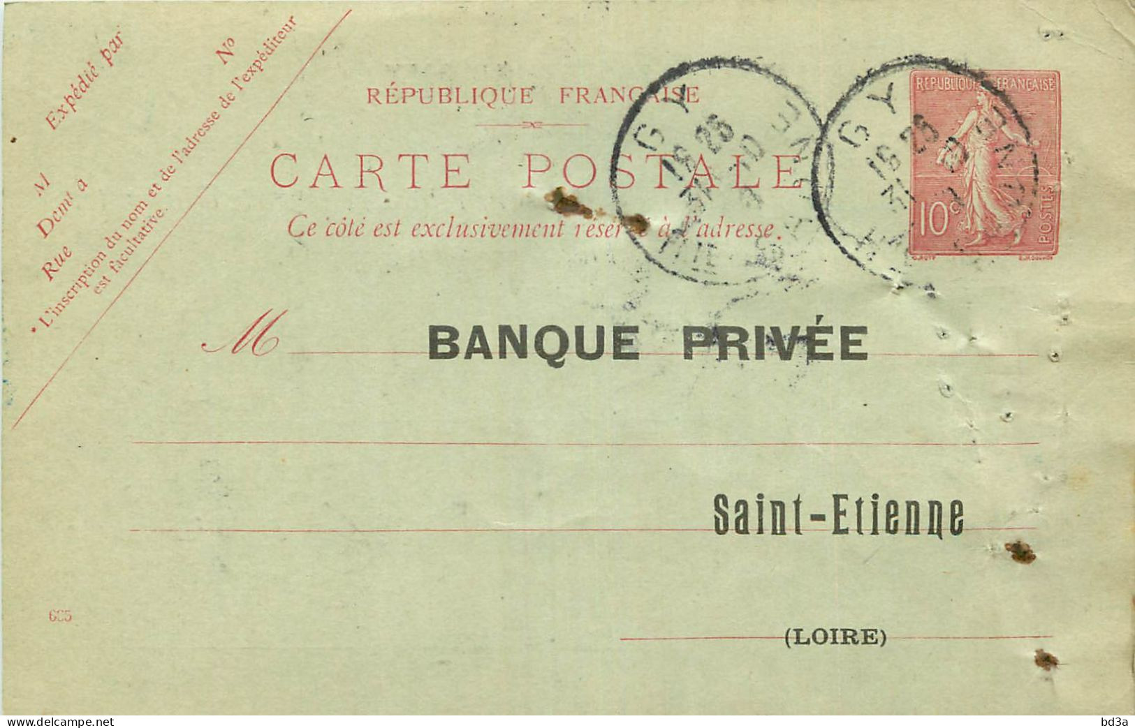 ENTIERS POSTAUX - N° 129 CPI - GY - HTE SAONE - 1908 - BANQUE PRIVEE  SAINT ETIENNE - AVIS D'ENCAISSEMENT - Cartes Postales Repiquages (avant 1995)
