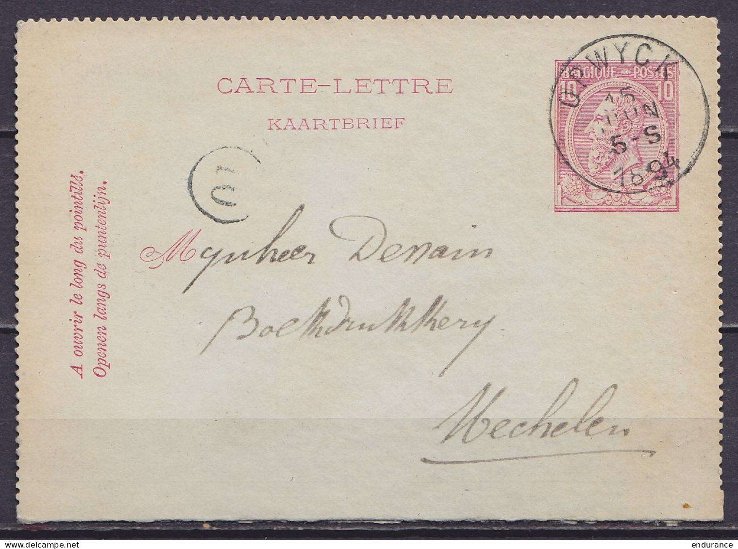 EP Carte-lettre 10c (N°46) Càd OPWYCK /15 JUIN 1894 Pour MECHELEN (au Dos: Càd Arrivée MALINES (STATION)) - Letter-Cards