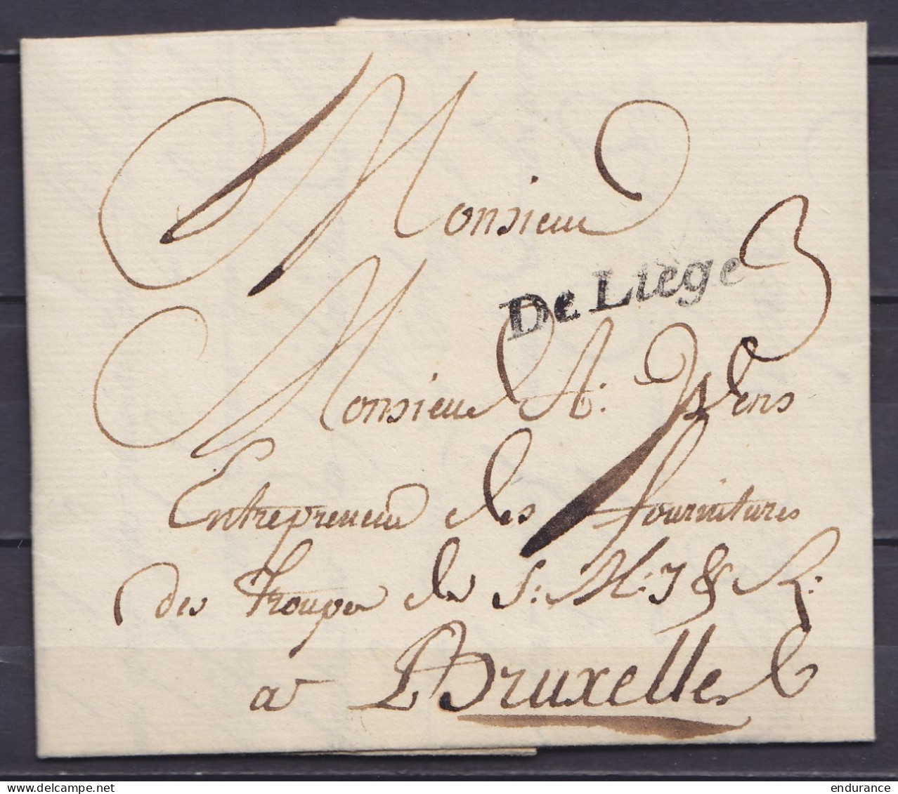 L. Datée 9 Mai 1768 De LIEGE Pour BRUXELLES - Griffe "De Liège" - Port "3" - 1714-1794 (Pays-Bas Autrichiens)