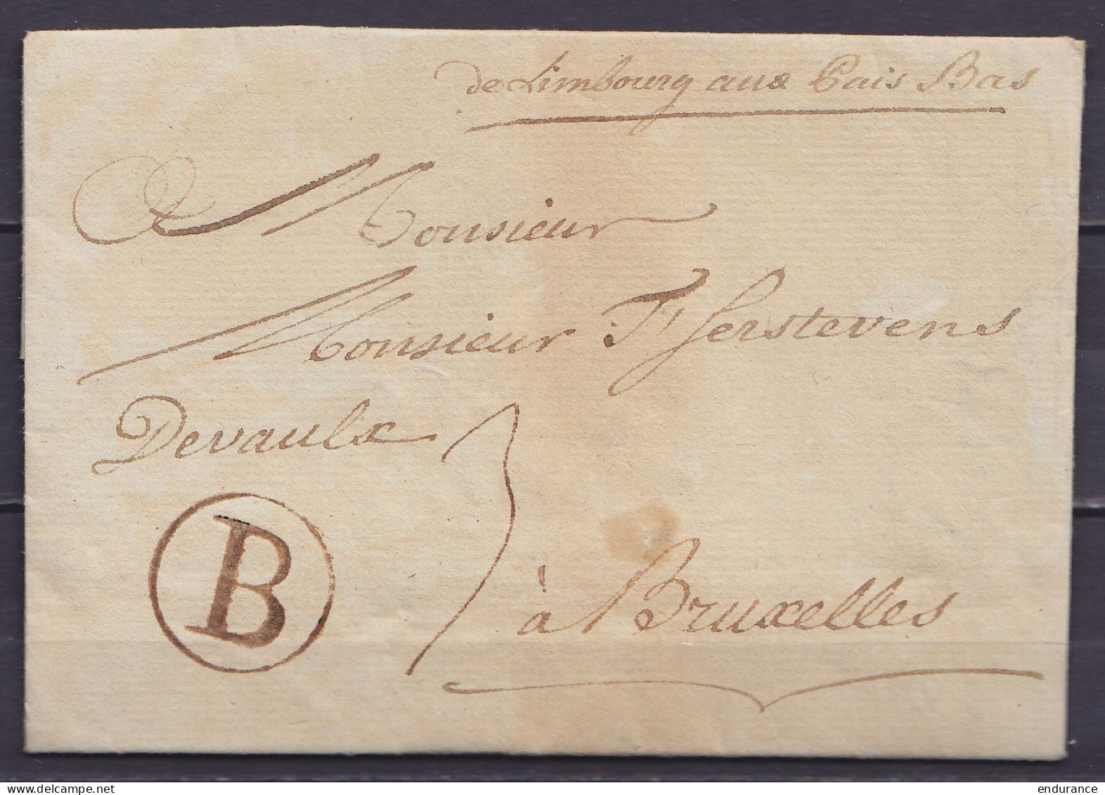 L. Datée 31 Juillet 1784 De DOLHAIN Pour BRUXELLES - Marque Ronde (B) - Man. "de Limbourg Aux Pais Bas" (Pays-Bas) - 1714-1794 (Oostenrijkse Nederlanden)